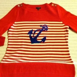Talbots maritim verzierte Strickgrafik patriotisch "Anker" LS Gr. M Pullover - Bild 1 von 9