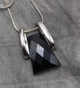 Vintage Necklace Sterling Silver Pendant Faceted Black Crystal 18 inch 158f - Picture 1 of 9