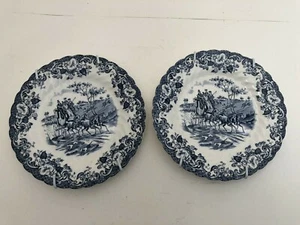 2 Johnson Bros Ironstone Plates Hunting Coaching Scenes Bread 6.25" England - Picture 1 of 8