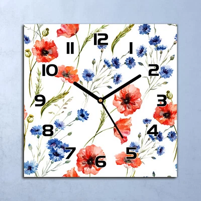 Horloge Murale En Verre moderne Vintage Coquelicots Floral 30x30 - Photo 1/4