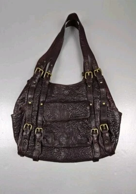 Kooba Large Dark Brown Buckled Distressed Pebbled Leather Shoulder Hobo Tote  - Image 1 of 4