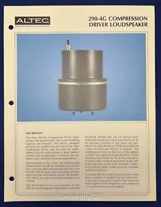 Hoja de especificaciones vintage Altec Lansing / controlador 290-4G - Imagen 1 de 1