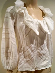 ANNE FONTAINE Winter White Large Ruffle Collared Zip Fasten Blouse Shirt Top F38 - Picture 1 of 6