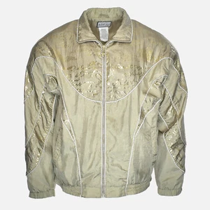 ACTIVE CLUB 90s Sporty Shiny Piped Gold Vtg Womens Full-Zip Windbreaker Jacket M - Picture 1 of 5