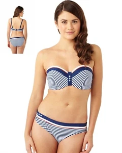 CLEO-PANACHE-LUCILLE BANDEAU BIKINI BRA+ SMALL-PANT-CW0063-69- NAVY-CORAL-STRIPE - Picture 1 of 1