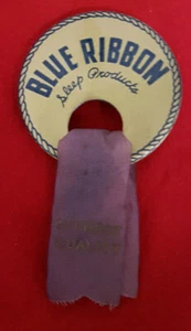 Vintage 1950's Blue Ribbon Sleep Products Pin & Highest Quality Ribbon - Picture 1 of 4