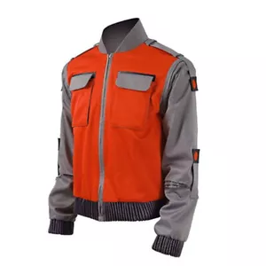 Back To The Future Marty Jacket Men Cosplay Costume Baseball Coat Red Orange New - Picture 1 of 8