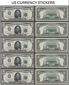 $5 Five Dollar 1963-A Federal Reserve Note (US CURRENCY STICKERS) (Lot OF 5) - Picture 1 of 6