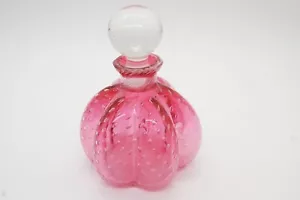 Antigua botella de aroma de vidrio burbuja arándano en forma de melón Art Deco con tapón - Imagen 1 de 3