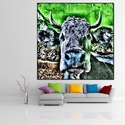 LEINWAND BILD ER XXL POP ART KUH KOPF COW ABSTRAKT MODERN BUNT GRAFFITI 130x130 - Bild 1 von 3