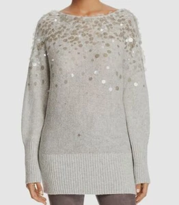 $700 Lafayette 148 Women's Grey Embellshed Dolman Ribbed Trim Sweater Size M - Picture 1 of 1
