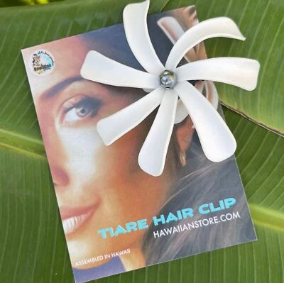 Tiare Gardenia Flower Barrette Hair Clip with Faux Black Pearl - Image 1 of 4