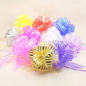 Large 10PCs 50MM Gift Wrap Pom Pom Bow Organza Ribbon Pull Bows Wedding Party - Picture 1 of 18