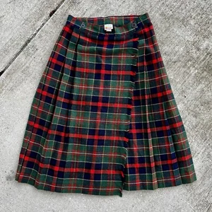 Vintage 80s Wrangler Tartan Plaid Academia Acrylic Wool Skirt ~ Size 26 Waist - Picture 1 of 7