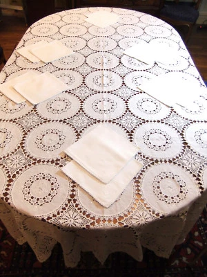 Service Tisch- 12 Besteck 2m60 X 1m70 IN -faden Leinen Bestickt Und Spitze - Bild 1 von 4