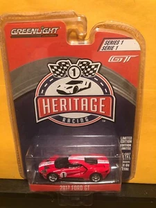 1/64 GREENLIGHT HERITAGE RACING 2017 FORD GT #1 TRIBUTE RED & WHITE STRIPES - Picture 1 of 2