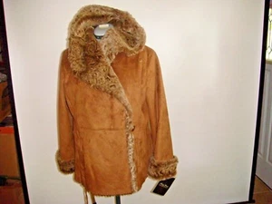 Neu mit Etikett Terry Lewis klassischer Luxureis HSN Mantel Jacke mit Kunstfellkapuze Large BRAUN - Bild 1 von 11