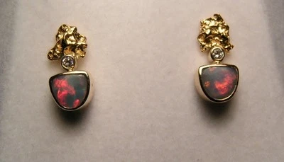 Pendientes de oro de 18 quilates y pepita australianos genuinos sólidos Foto 1 de 2