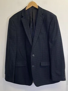 Van Huesen Flex Sport Coat Mens 44L Blue Plaid Two Button Blazer Jacket Slim Fit - Picture 1 of 13