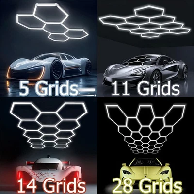 Luzes hexagonais de garagem 3/28 grades luzes LED favo de mel para garagem showroom academia - Imagem 1 de 4