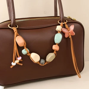 Borsa con perline in resina intrecciata a mano ciondolo portamonete decorativo lunghezza 40 cm - Foto 1 di 9