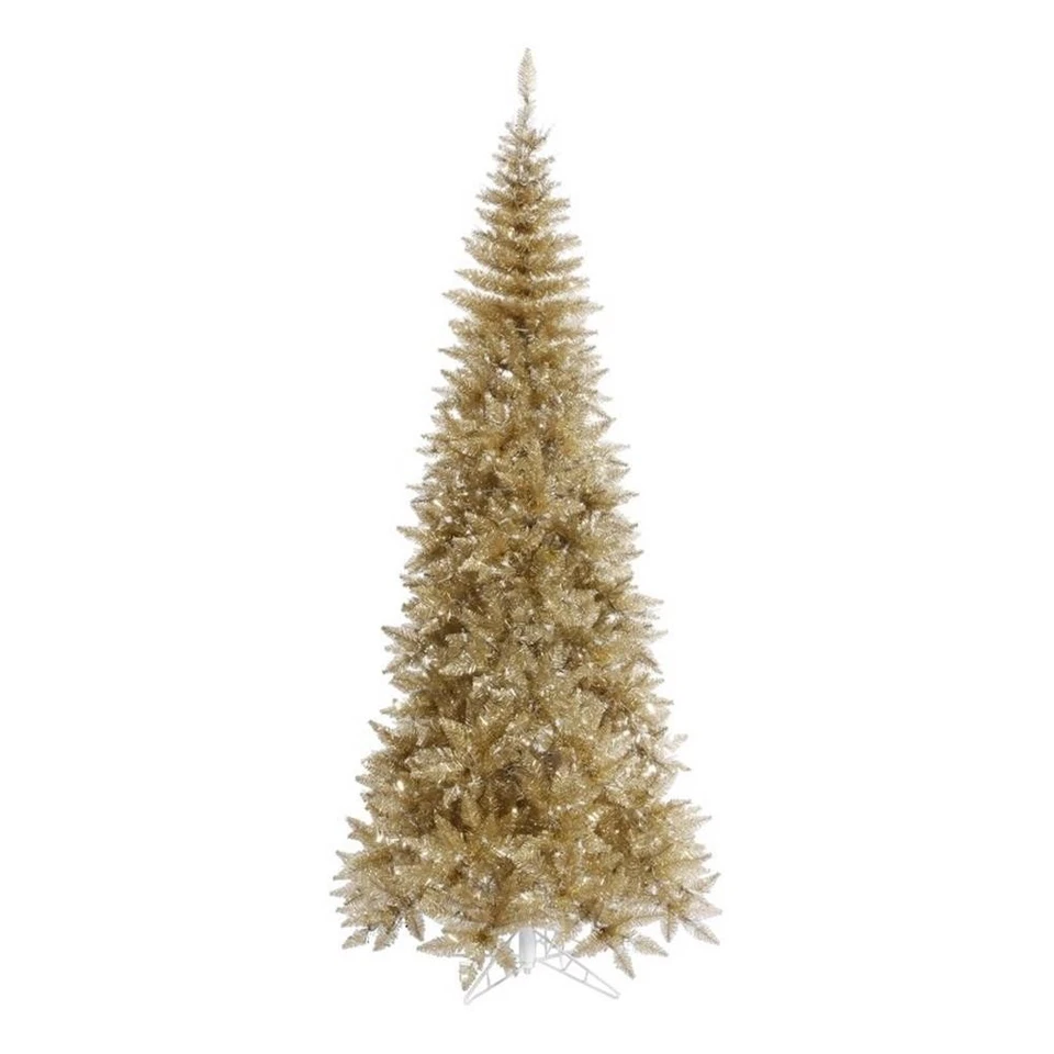 Vickerman 66" Fir Slim Artificial Christmas Tree in Champagne Gold Tinsel - Image 1 of 1
