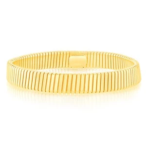 Sterling Silver Gold Plated Broad Ribbed 68mm Bangle - Picture 1 of 2