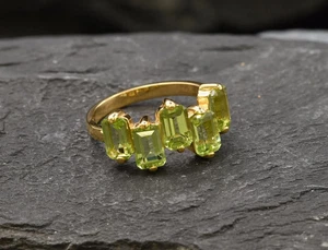 3.50 Ct Natural Peridot & Diamond Wedding Stylish Ring 14K Real Yellow Gold Sz 5 - Picture 1 of 10