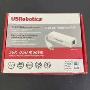 US Robotics 56K USB Model 5637 USR5637 V.92 Open Box complete W/Disc. Mac,Window - Afbeelding 1 van 8