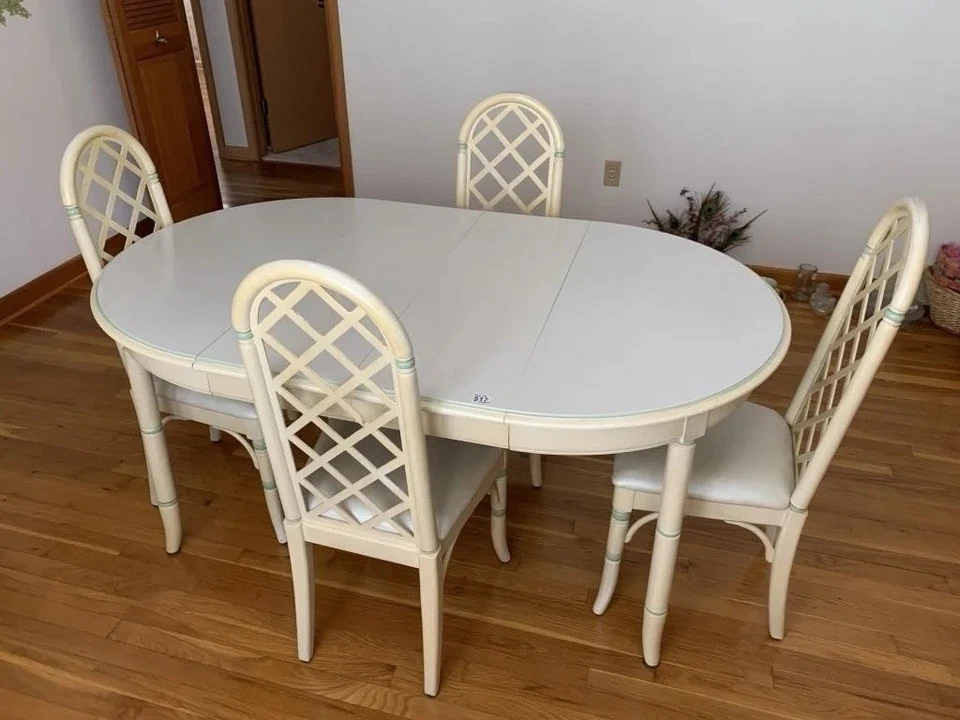 Juego de comedor Thomasville Allegro imitación bambú palma regencia, 3 hojas, 6 sillas de colección Foto 1 de 4