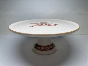 Vintage Charlton Hall 10” Pedestal Cake Stand KOBE Bugle Holly Christmas 1980's - Picture 1 of 19