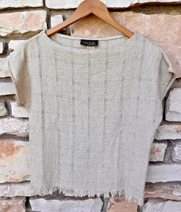 Vintage 70-80s GREGGE Sport Tan Cotton Blend Fringe Boho Short Sleeve Top Size S - Picture 1 of 3