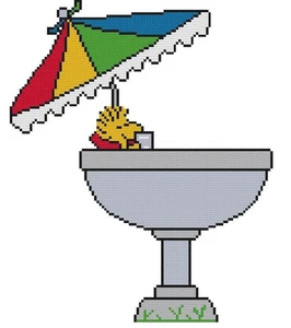 CROSS STITCH+ CRAFT PATTERN Woodstock Bird Birdbath Read Book Umbrella Peanuts - Picture 1 of 19