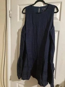 J Crew Dress 2XL Maxine Navy Blue Linen Sleeveless Ruffle Hem Tiered NWt - Picture 1 of 6