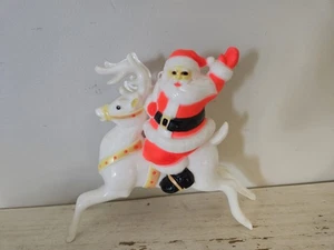 Vintage 1960's Hard Plastic Santa On Reindeer Christmas Decoration 6" - Picture 1 of 5