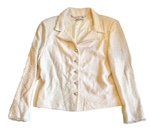 St JOHN Couture 3 Piece Set Blazer Dress Skirt Sz 12 Metallic Pearl STUNNING - Picture 1 of 12
