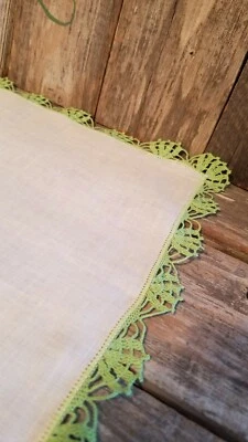 Pañuelo Pañuelo Pañuelo Blanco Bordado Borde Verde De Colección Foto 1 de 3