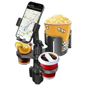 Adjustable Car Cup Holder Extender Dual Tray for Food Drinks Universal Use - Picture 1 of 7