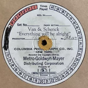 1929 VAN & SCHENCK EVERYTHING WILL BE ALLRIGHT MGM MOVIETONE SHELLAC DISC - Picture 1 of 6