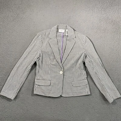Blazer Liz Claiborne Mujer 6 Petite Seersucker Blanco Gris Rayas Foto 1 de 4