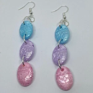 Pastel Easter egg earrings , 6 - 9.5cm long. Bunny,  Kitsch fun / necklace - Picture 1 of 70