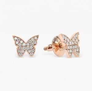 Diamond Butterfly Studs 14k Solid Gold Diamond Studs Insect Diamond Earring Gift - Picture 1 of 12