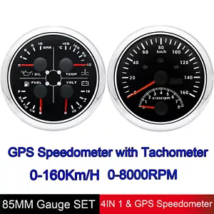 2 Gauge Set 85mm GPS Speedometer w/Tacho & 85mm 4 in 1 Gauge for Boat Car Truck - Picture 1 of 15