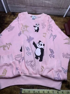 Vtg 80s Pink Kawaii Panda Crewneck Sweatshirt Size L Kawaii University Fairy Kei - Picture 1 of 10