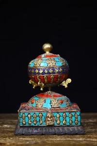 old Tibet Jokhang Temple Copper body Mosaic gem Warp wheel Magic instrument - Picture 1 of 9