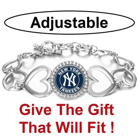 NY New York Yankees Women's Silver Adjustable Heart Bracelet w Gift Pkg D27 Cover