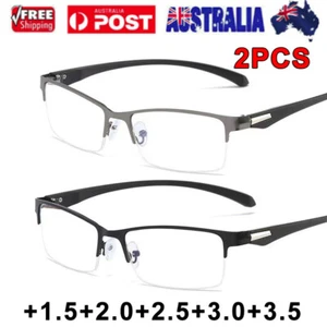 2X Mens Reading Glasses Non Slip Business Metal Readers +1.5 2.0 2.5 3.0 3.5 AU - Picture 1 of 16
