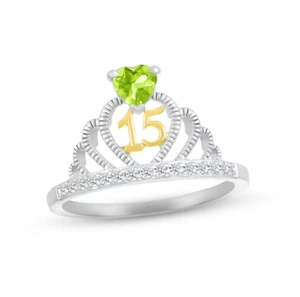 1.30CT Heart Cut Lab Created Peridot Crown Women's Ring 14K White Gold Plated - Picture 1 of 5
