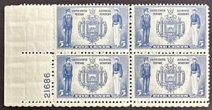 US 1937 Sc# 794 Plate Block of 4 - MNH Naval Academy Seal 5c (Some Perf detach) - Picture 1 of 3