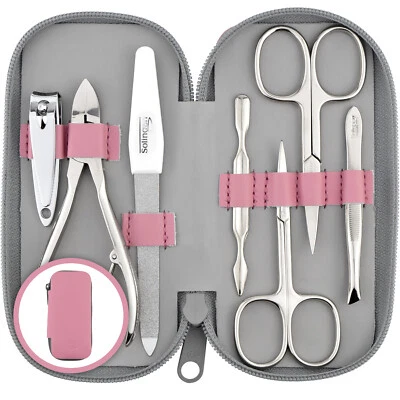 Maniküre Set mit 7 Teilen inkl. Nagelzange aus Solingen - Made in Germany rosa - Bild 1 von 4